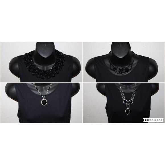 Lot of 4 Vintage Necklaces Bib Black Faceted Beads Cookie Lee Napier Pendant - Picture 1 of 16